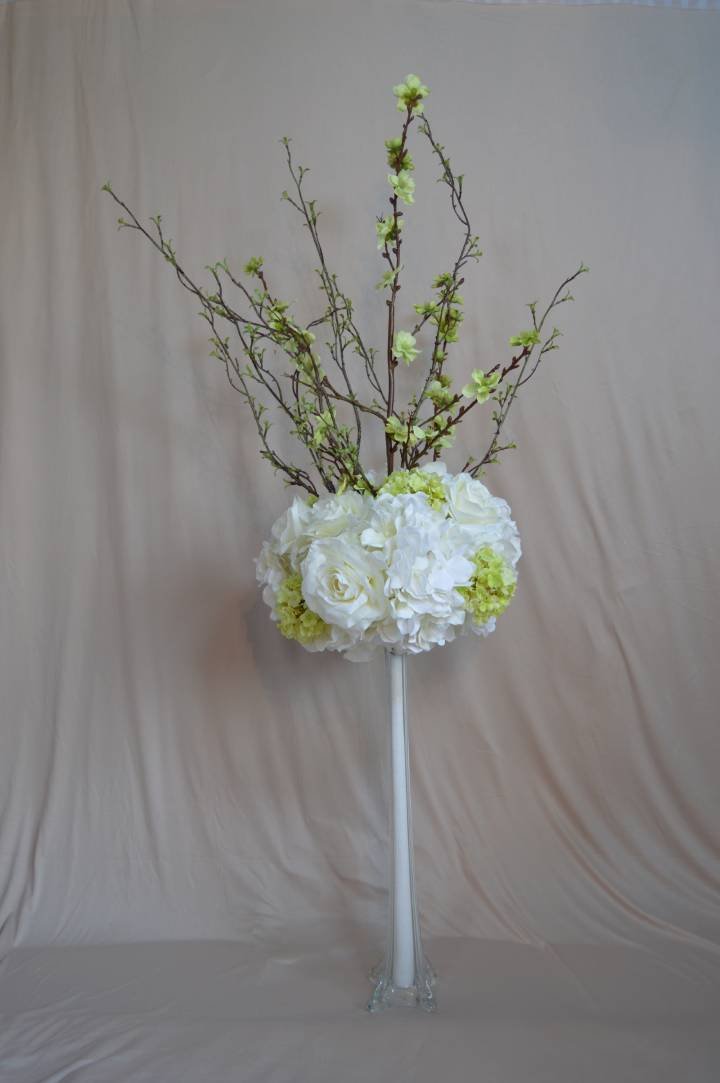 White and Green Faux Flower Table Centrepieces